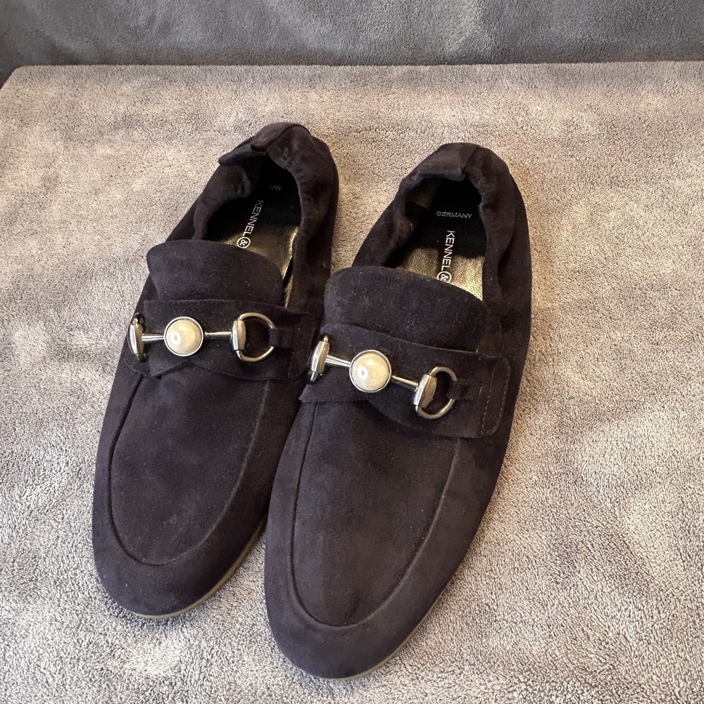 Black Suede Women's Loafers Size 7 Pearl Bit Buckle Germany Kennel‎ & Schmenger
